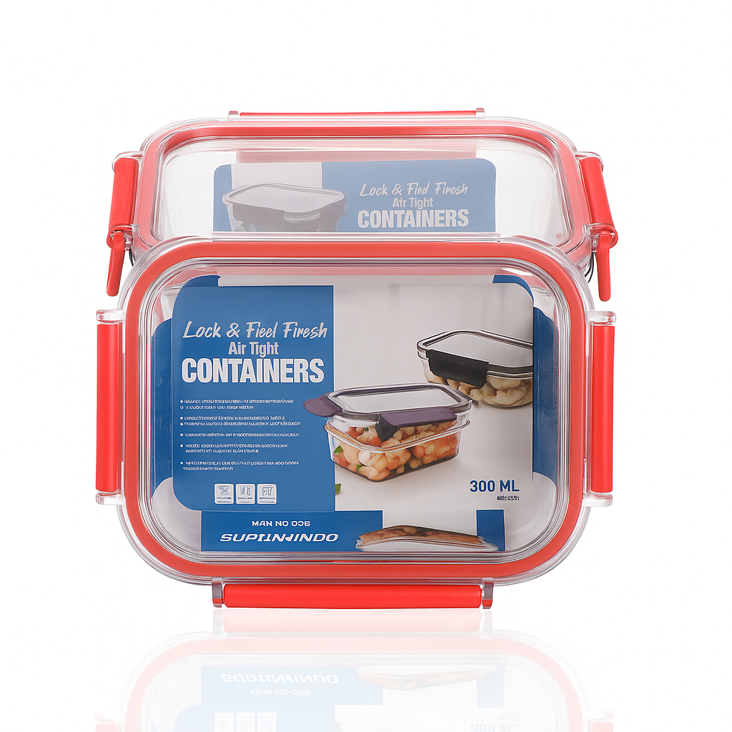 Airtight Glass Food Storage Containers – 2-Piece 300ml Set with Red Lock Clips | Leak-Proof, Microwave Safe, Fresh-Keeping Lunch & Snack Boxes