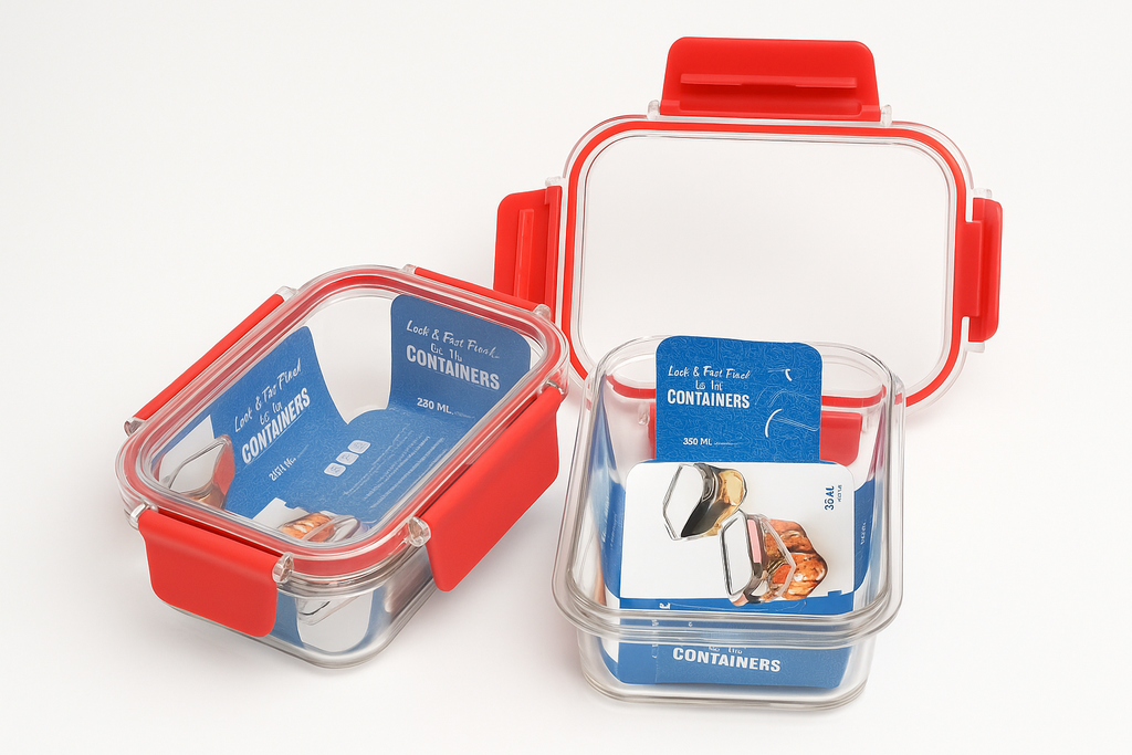 Airtight Glass Food Storage Containers – 2-Piece 300ml Set with Red Lock Clips | Leak-Proof, Microwave Safe, Fresh-Keeping Lunch & Snack Boxes