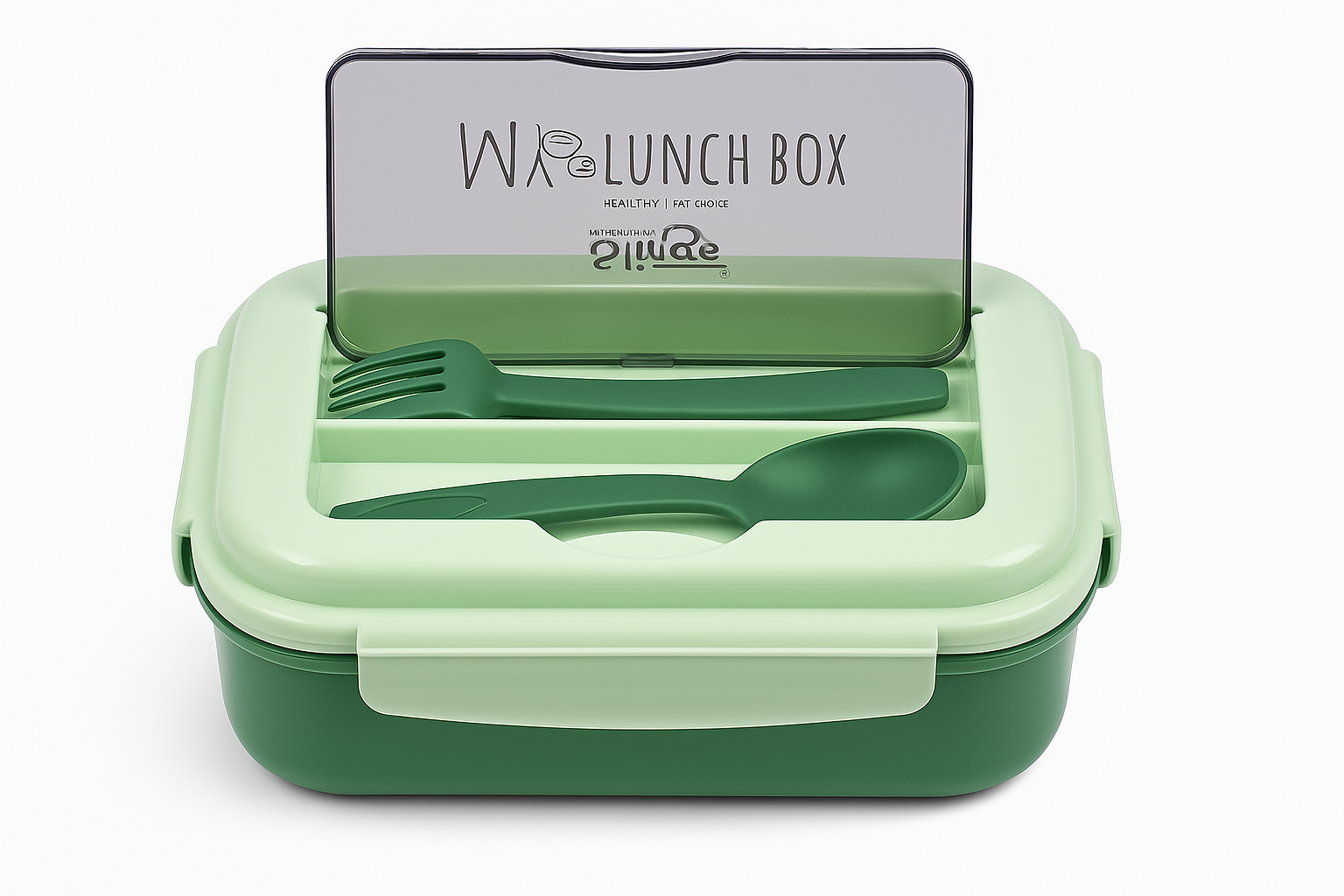 Slings My Lunch Box – Stylish Dual Compartment Lunch Box with Spoon & Fork | Microwave Safe, Leak-Proof & Compact Design (Green)