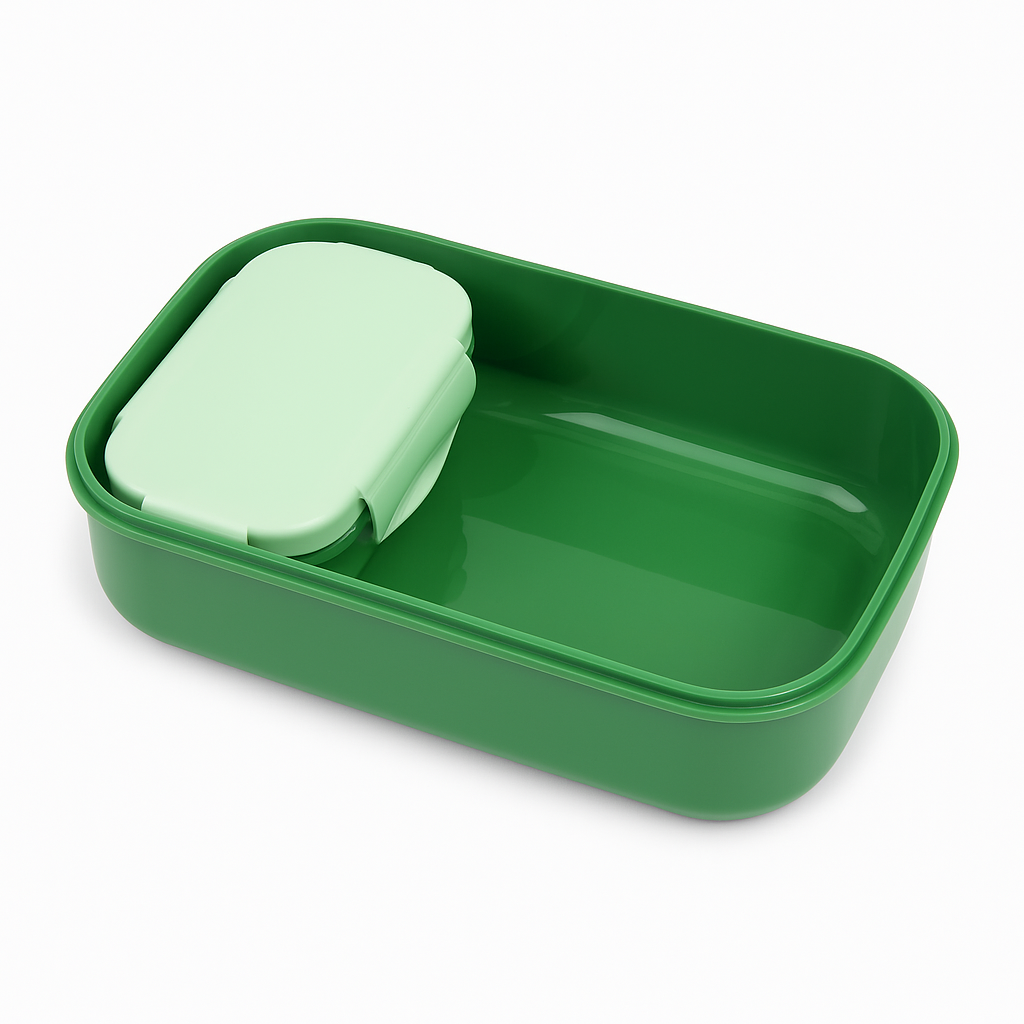 Slings My Lunch Box – Stylish Dual Compartment Lunch Box with Spoon & Fork | Microwave Safe, Leak-Proof & Compact Design (Green)