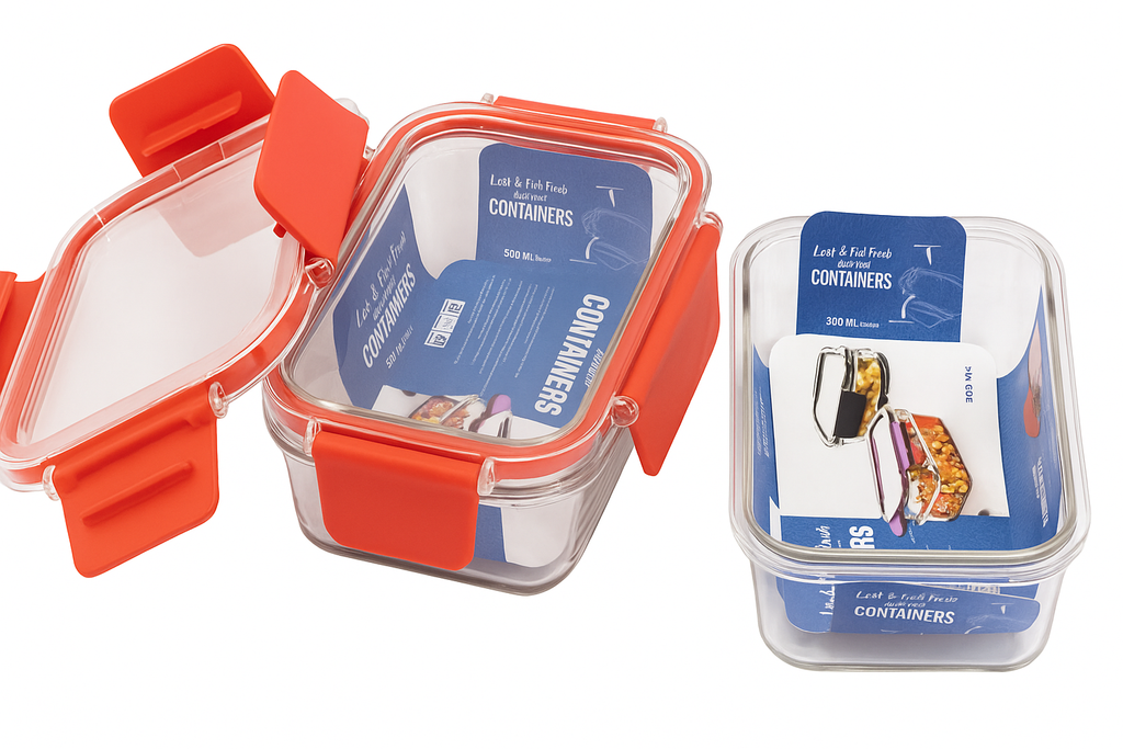 Airtight Glass Food Storage Containers – 2-Piece 300ml Set with Red Lock Clips | Leak-Proof, Microwave Safe, Fresh-Keeping Lunch & Snack Boxes