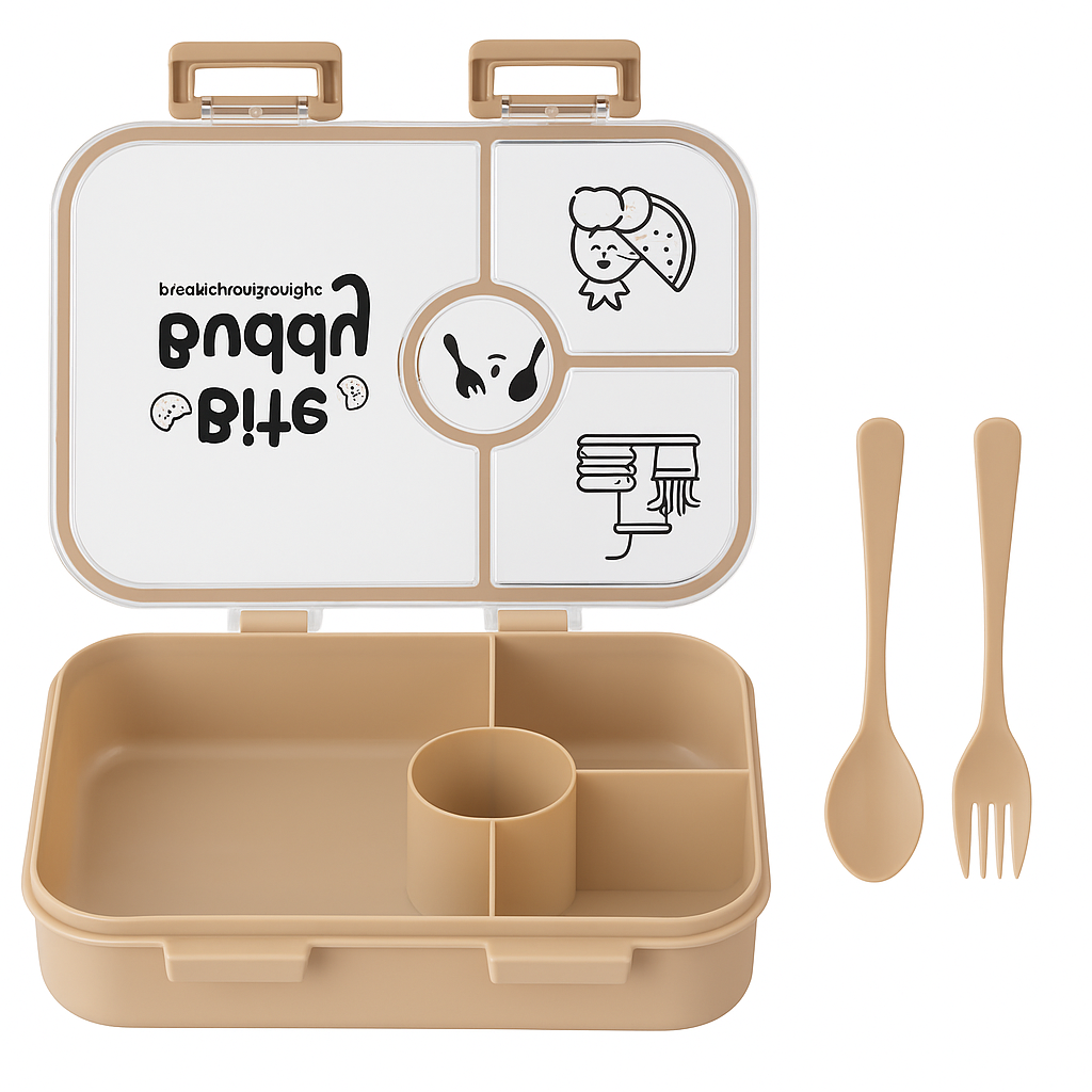 Bite Buddy 3-Compartment Lunch Box with Spoon & Fork | Leak-Proof, BPA-Free, Microwave Safe Tiffin for Kids & Office (2-in-1 Set)
