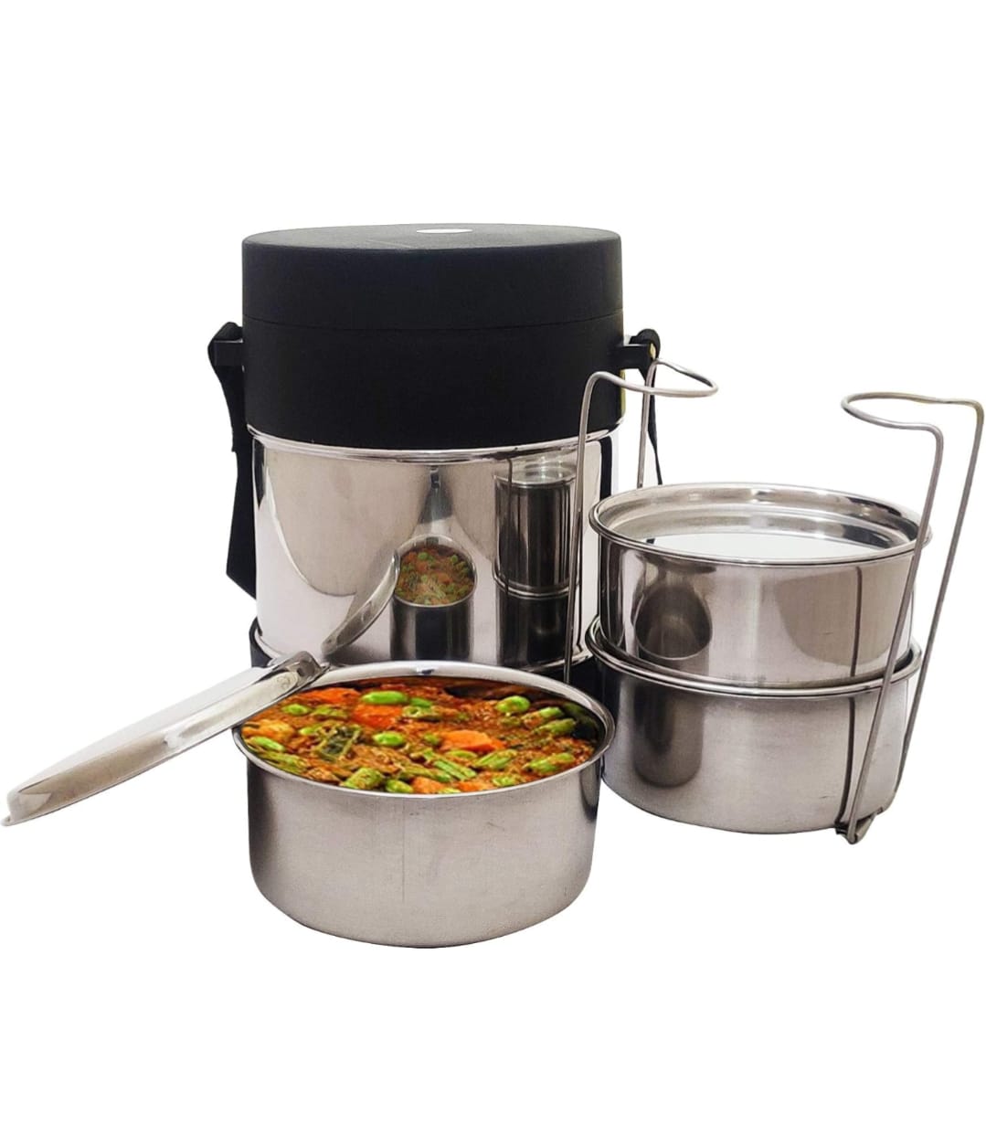 Stainless Steel 3-Tier Insulated Lunch Box with Carry Case – Leak-Proof, Durable & Travel-Friendly Tiffin Set